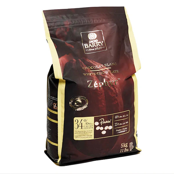 Zephyr White Chocolate 5kg pack of Pistoles - 34%