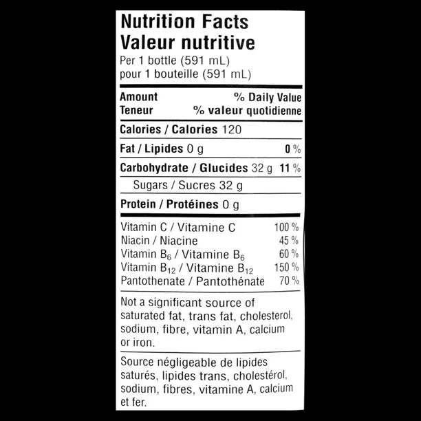 Nutritional Info VITAMINWATER GLACEAU ENERGY 12X591 ML