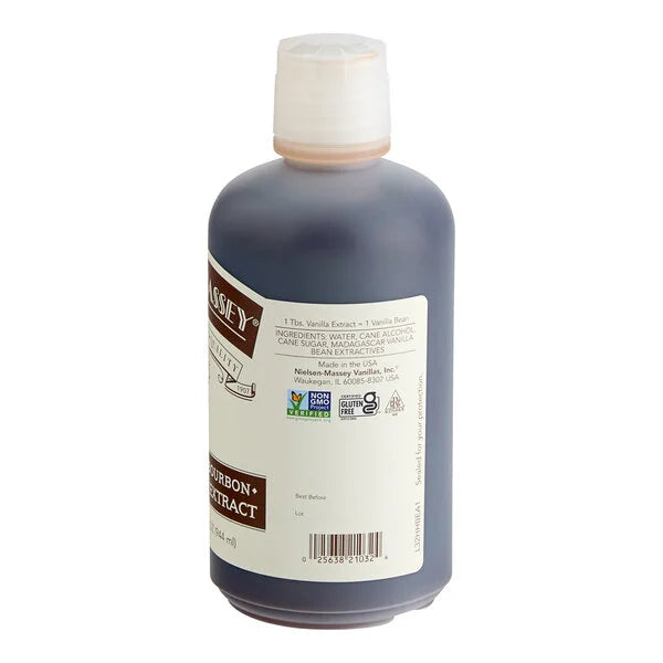 Back side of the bottle of Nielsen Massey Madagascar Bourbon Pure Vanilla Extract - 32oz (944ml) - Canadian Distribution