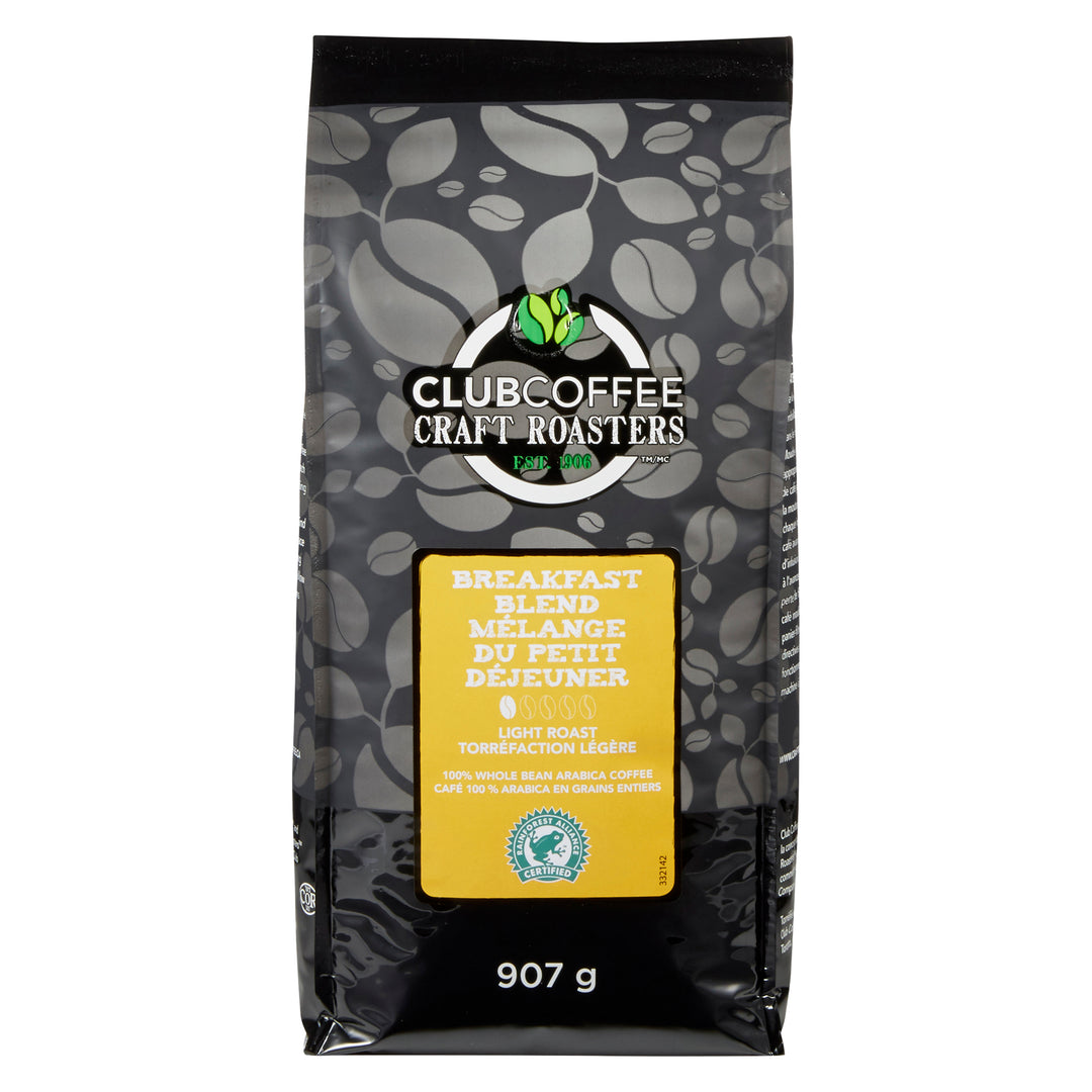 Club Coffee Craft Roasters | Breakfast Blend - Whole Bean Bag - Case of 8 x 2 LB Bags