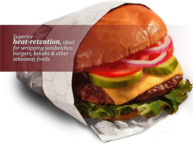Ideal for wrapping burgers, sandwiches and takeaway foods.