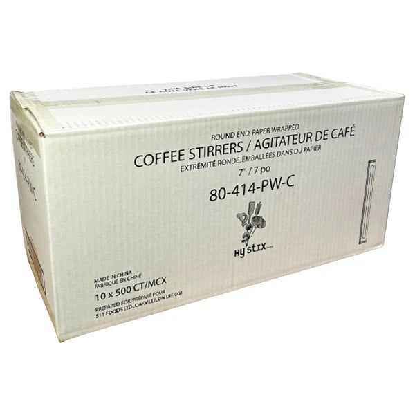 case of Coffee Stirrer 7inches- Paper Wrapped - 10 x 500 - Hy Stix Canada
