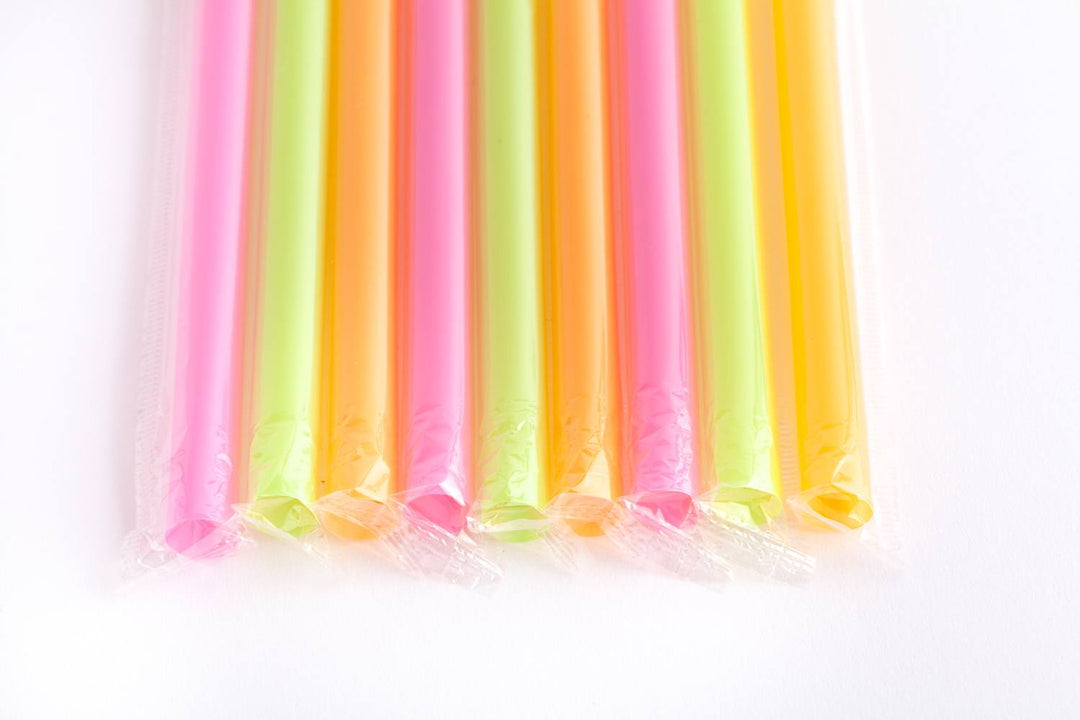 new - 10" Film Wrapped Bubble Tea Stout Straw - assorted neons - 1 x 500 - Stone Straw - Canadian Supplier
