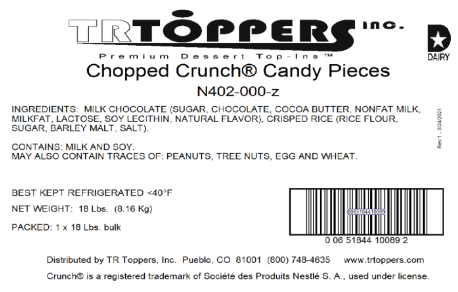 Crunch Bar Chopped Candy Toppings | TR Toppers N402-000-z | Premium Dessert Toppings, Mix-Ins and Inclusions | Canadian Distribution