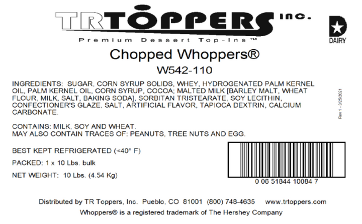 Whoppers Candy Toppings | TR Toppers W542-110 | Premium Dessert Toppings, Mix-Ins and Inclusions | Canadian Distribution