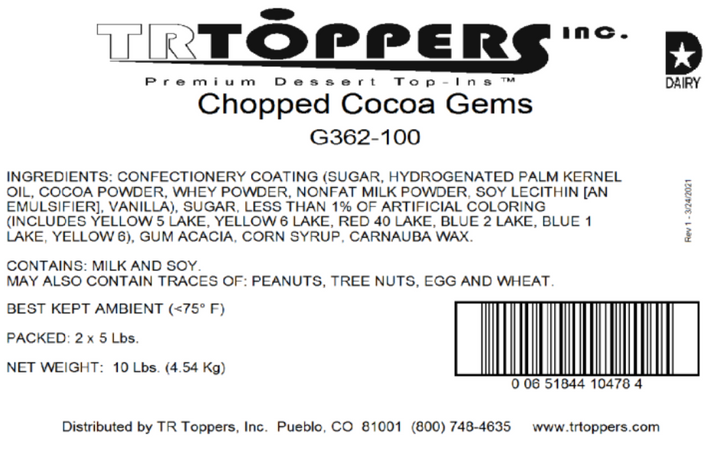 Chopped Cocoa Gems  Candy Toppings | TR Toppers G362-100 | Premium Dessert Toppings, Mix-Ins and Inclusions | Canadian Distribution