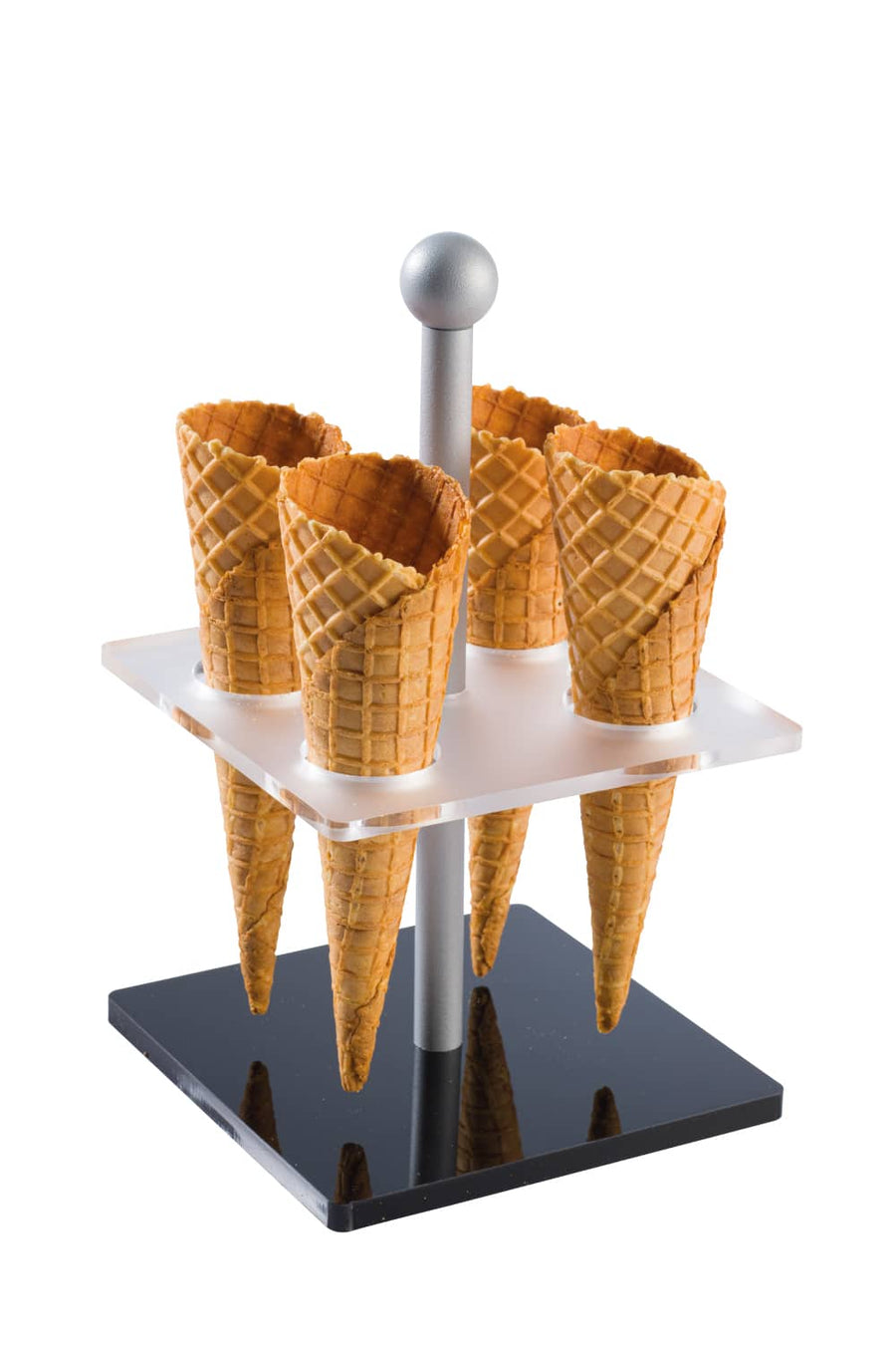 Allows for 4 cones to be held in a beautiful frosted and black design.