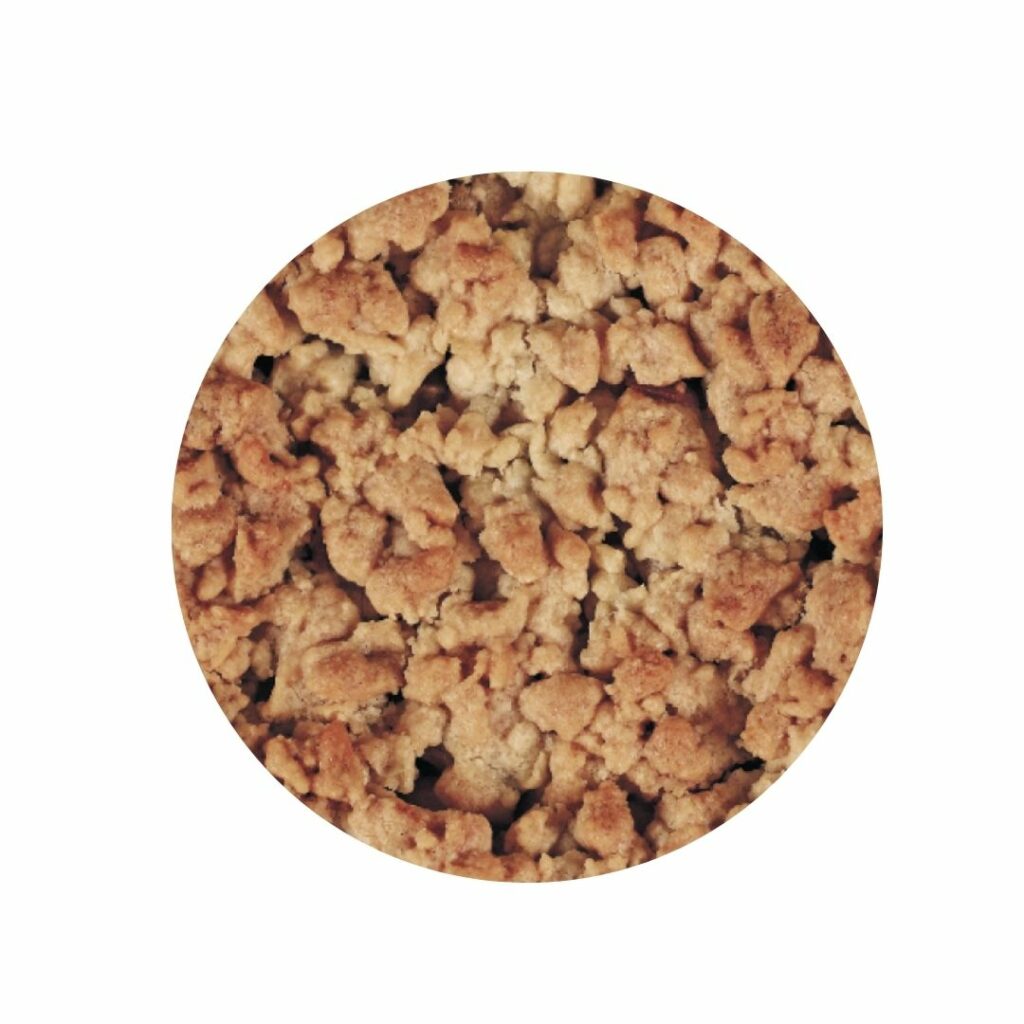 Close up texture image of rubicone speculoos (cookie butter) crumble