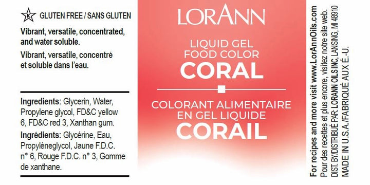 LorAnn Liquid Gel Food Color Coral label with text and gradient background