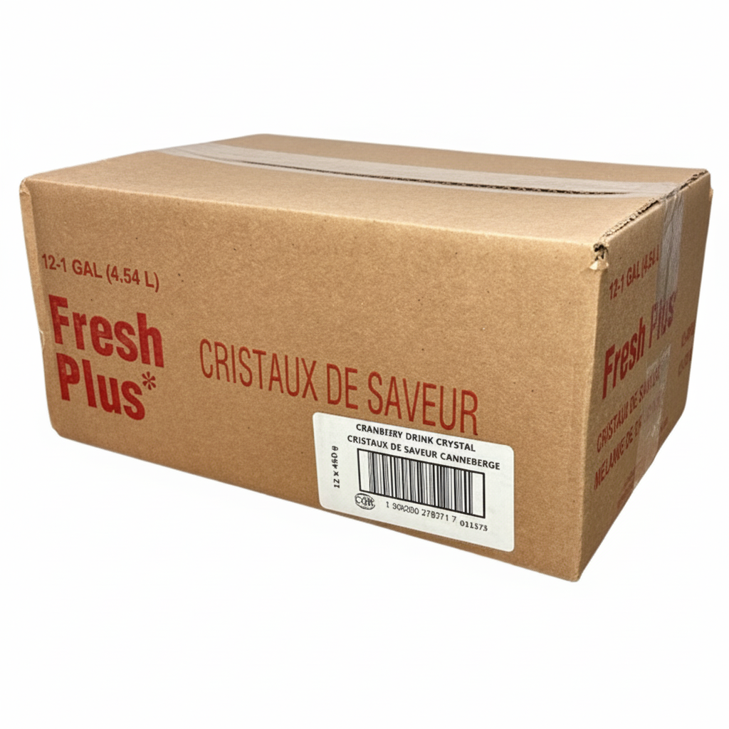 Cardboard box with 'Fresh Plus' branding on a white background Cranberry Crystals - Canadian Distributor