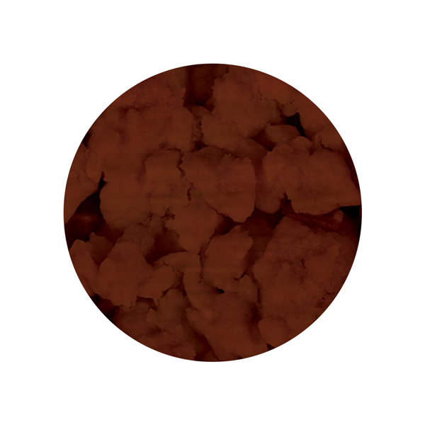 Close up texture image of Rubicone chocolate crumble on a white background
