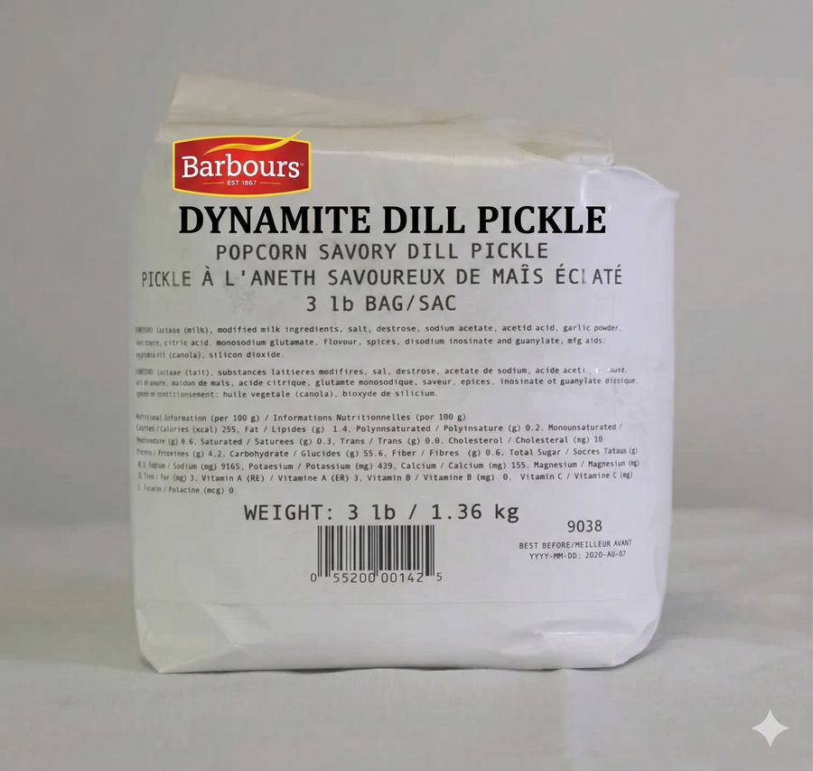 Pop N Top - Dynamite Savory Dill Pickle - Popcorn and Snacks Seasoning - 1.36 KG Bag - Case (6 x 1.36 KG) - Ships Free Within Canada on Orders Above CAD $199