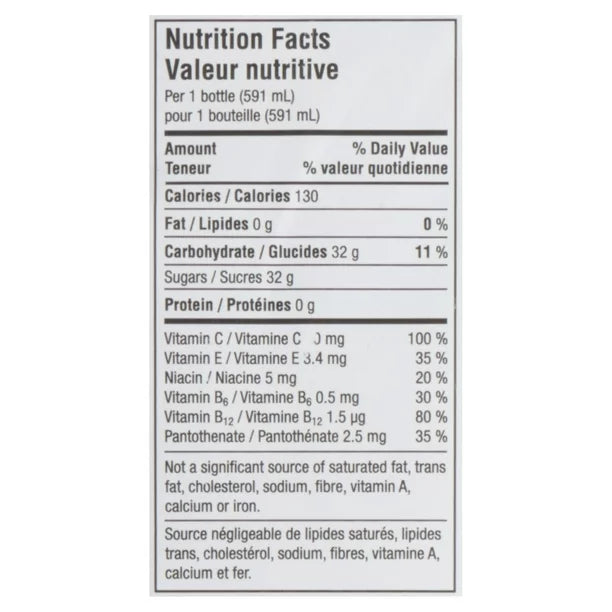Nutritional Info VITAMINWATER GLACEAU XXX 12X591 ML