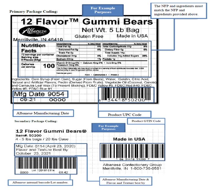 12 Flavor Gummi Bears (Regular) Candy Toppings | TR Toppers G415-200 | Premium Dessert Toppings, Mix-Ins and Inclusions | Canadian Distribution