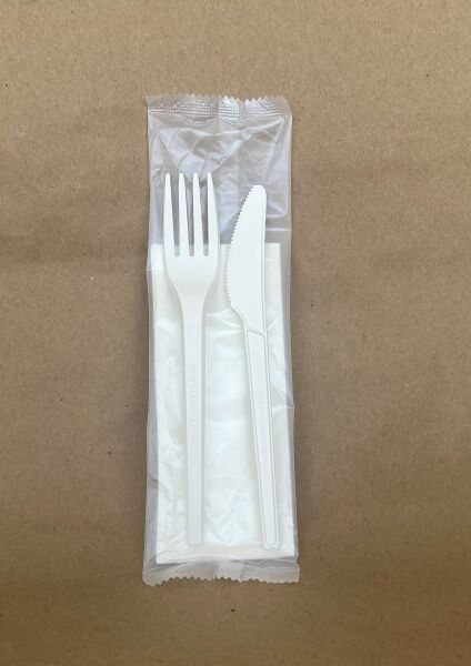 Cutlery set, PLA. Fork/Knife/Napkin/500packs/PLA Bag BPI