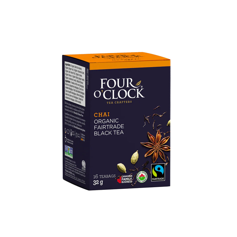 Box of Four O' Clock Tea - Black Chai Tea - Case of 96 Tea Bags | Certified Fairtrade Organic