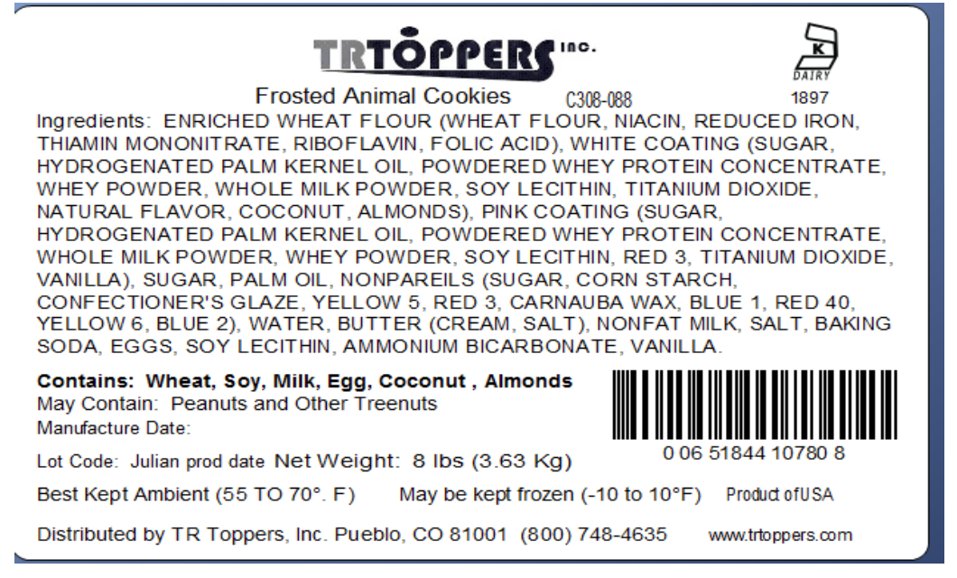 TR Toppers Frosted Animal Cookies Candy Toppings | TR Toppers C308-088 | Premium Dessert Toppings, Mix-Ins and Inclusions | Canadian Distribution