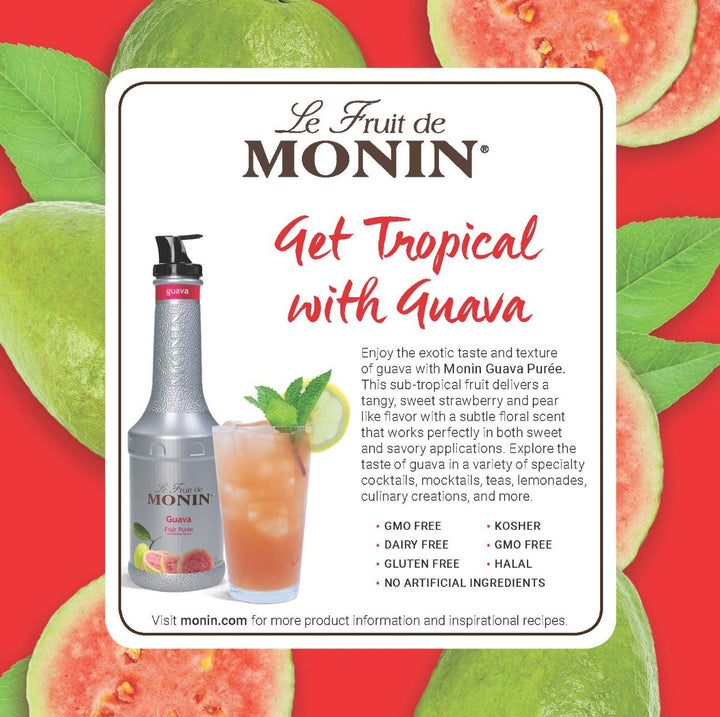 Get Tropical with Guava Purée - Monin - Premium Fruit Purees - 4 x 1L Plastic Bottle