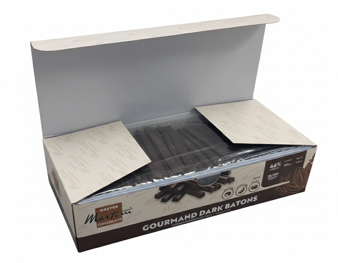 Gourmand dark chocolate batons made with 46% cocoa solids, 9 KG Box - Master Martini - Canadian distributor