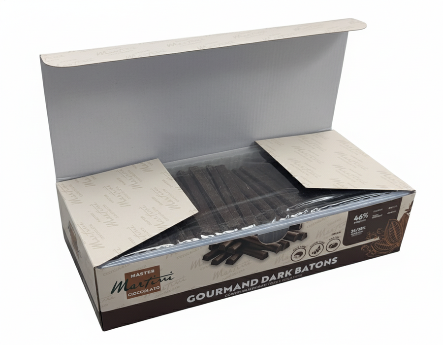 Gourmand dark chocolate batons made with 46% cocoa solids, 9 KG Box - Master Martini - Canadian distributor