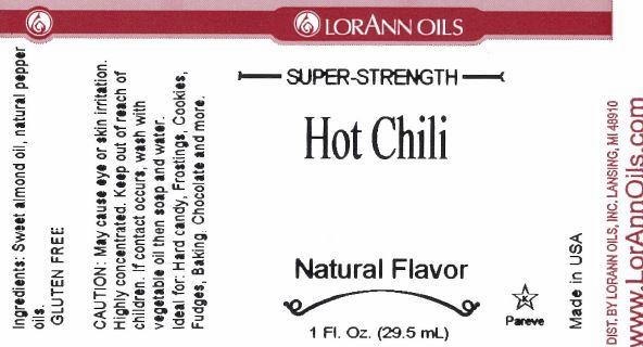 Loránn Oils Hot Chili natural flavor label with branding and product details.