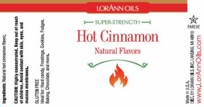 LorAnn Oils Hot Cinnamon flavor label with red and green design.