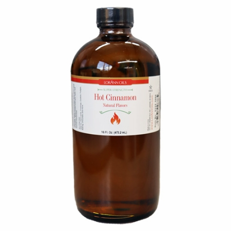 Brown bottle of LorAnn Oils Hot Cinnamon flavor on a white background
