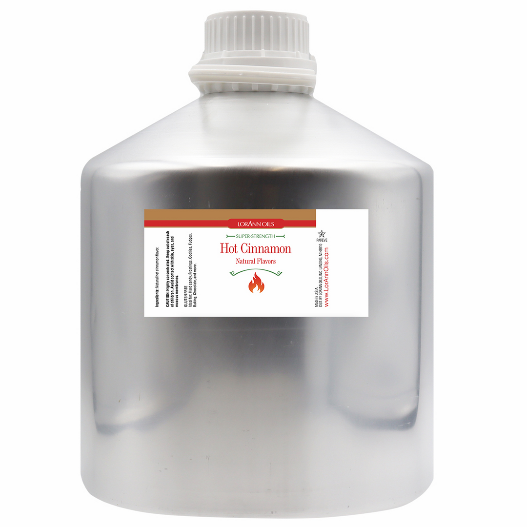 Clear container with a label for 'Hot Cinnamon' flavor on a white background