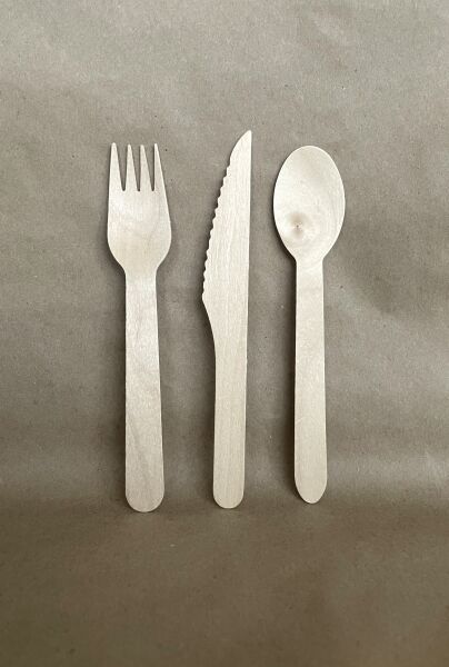 Birch Wood Cutlery Set Fork/Knife/Spoon/Napkin 250cs 