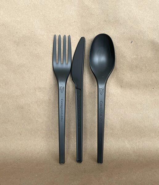 6.5" Black PLA Fork 1000cs BPI - Disposable Take Away Food Packaging - Canadian Distribution