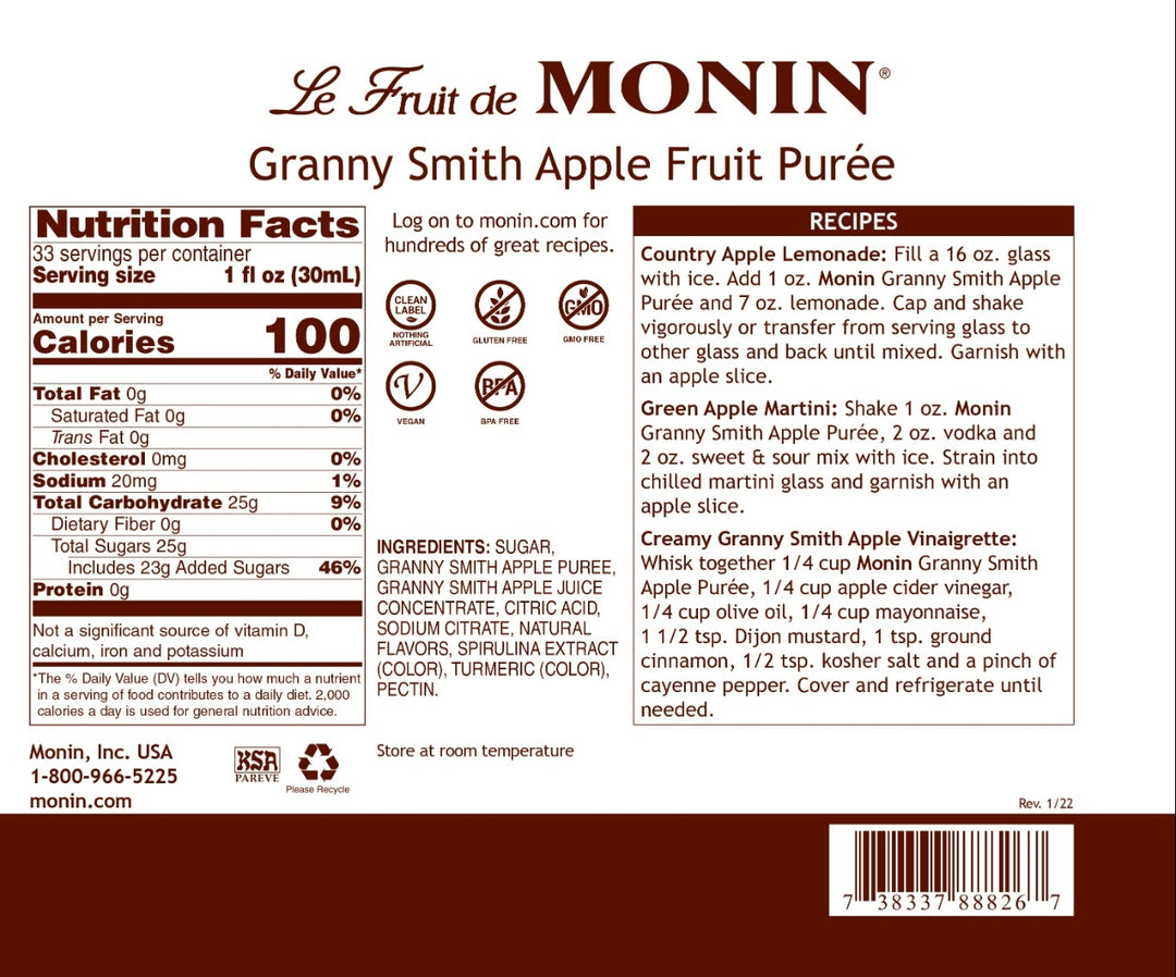 Monin Canada Ingredients and Nutritional Info Wholesale Bulk Buying