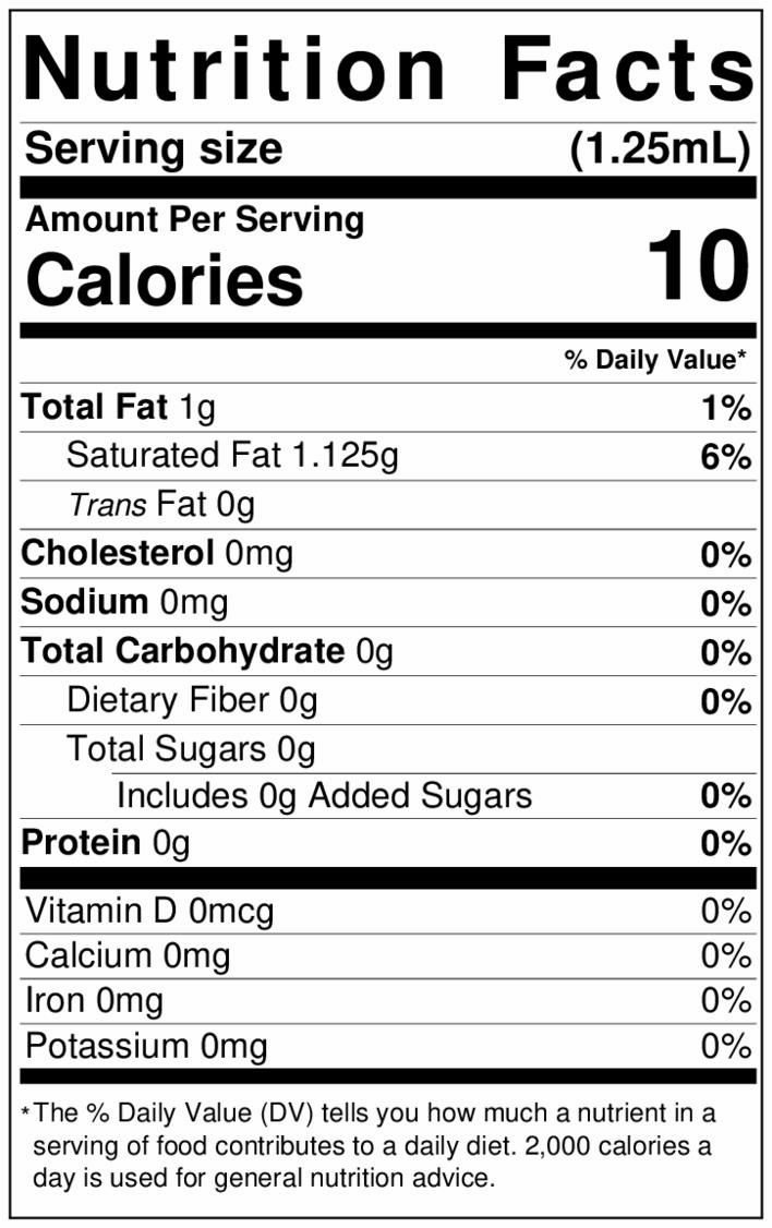 Nutrition facts label for a small serving size with detailed nutritional information.