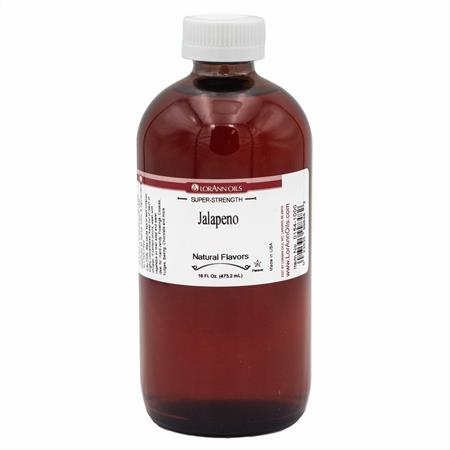Bottle of LorAnn Oils Super-Strength Jalapeno flavor on a white background