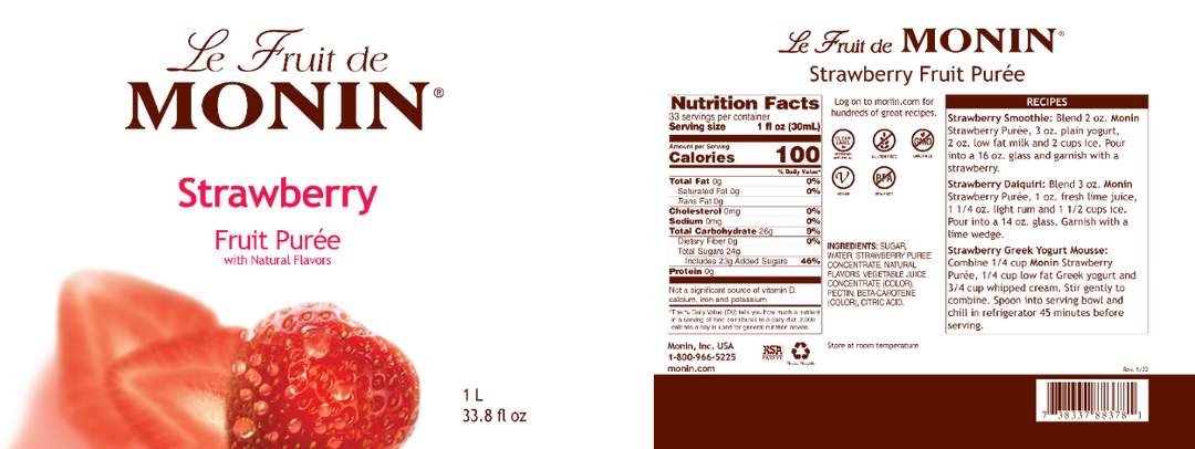 foodservice distributor - Strawberry Purée - Monin - Premium Fruit Purees - 1L Plastic Bottle