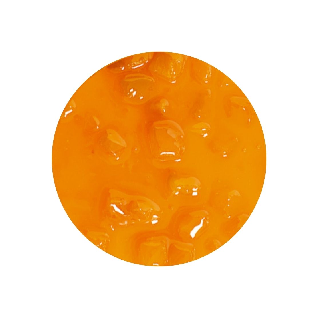 Mango Alphonso Dessert Sauce and Topping Texture Image on a white background