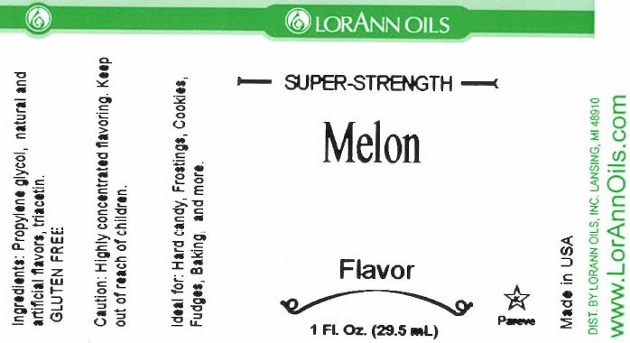 LorAnn Oils Super-Strength Melon Flavor label with green banner and black text.