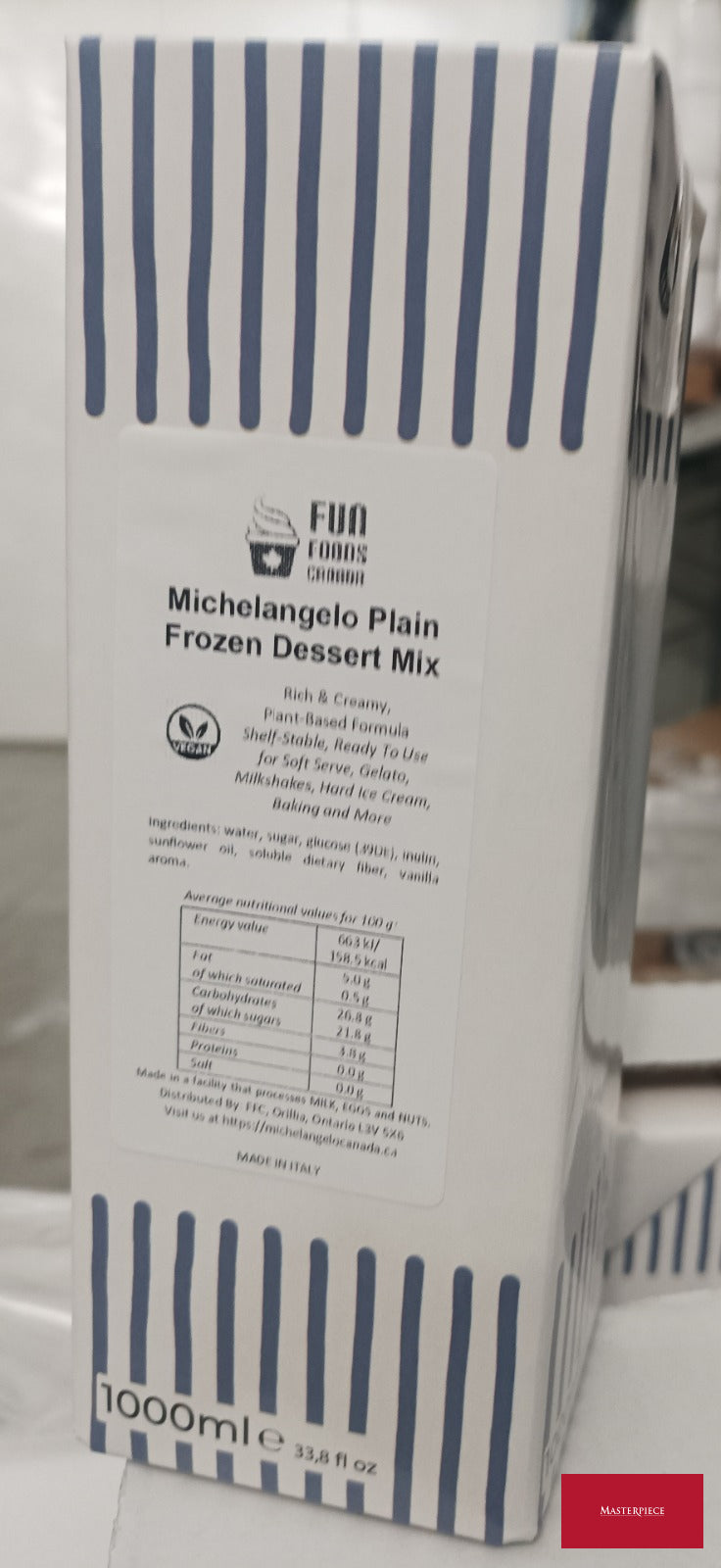 Michelangelo Plain Frozen Dessert Mix | Liquid Shelf Stable | Plant Based | Multi-Use | Masterpiece Foods Canada | Made In Italy