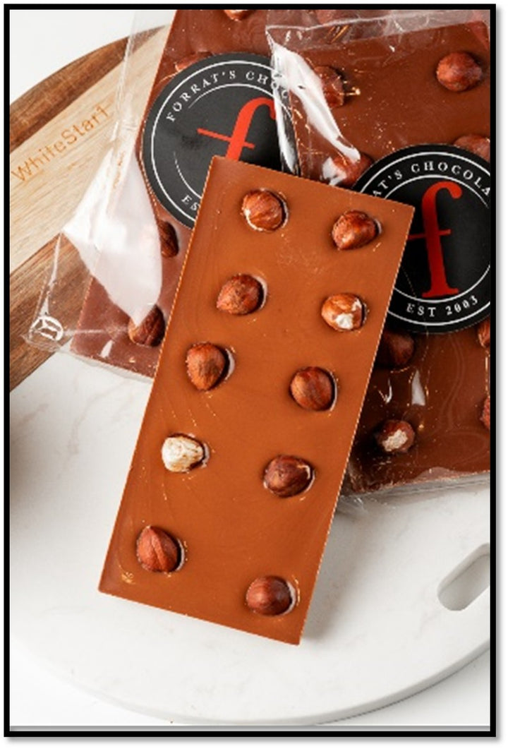 Milk Chocolate Hazelnut Bar (100g) - Sold by the case of 24 x 100g bars - Canadian Distributor of Forrat's Chocolates
