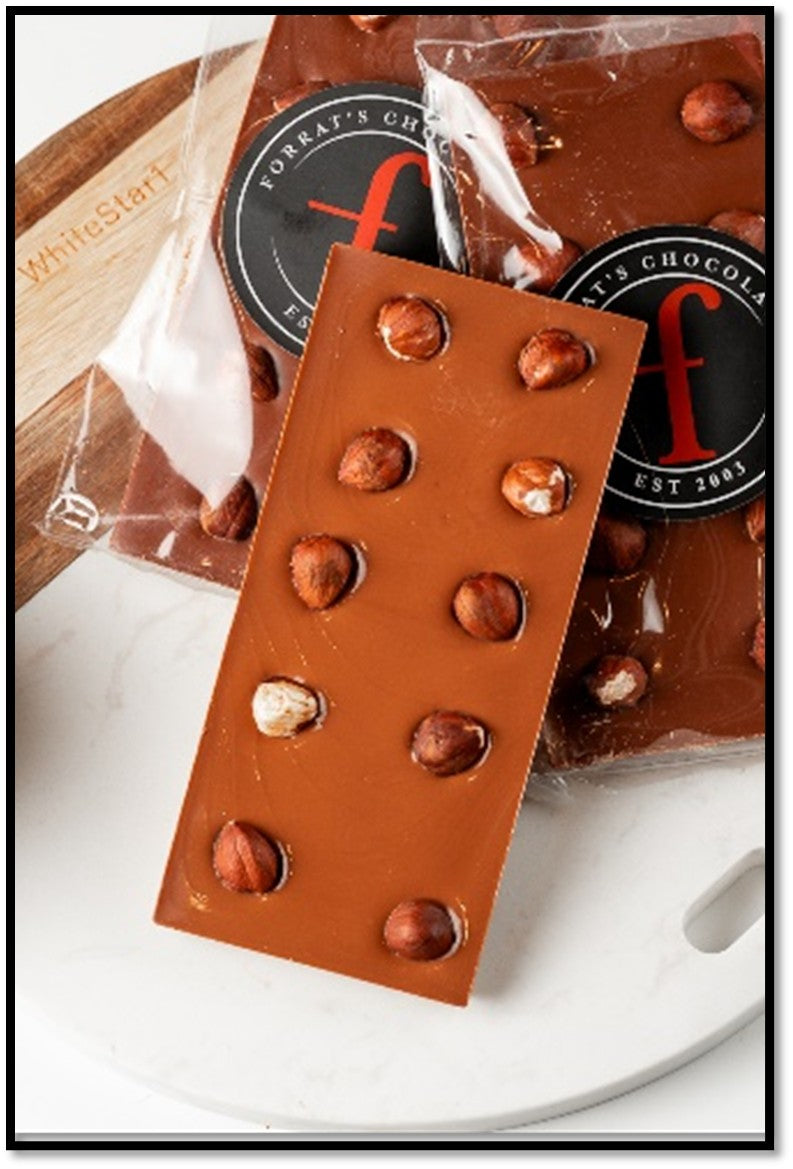 Milk Chocolate Hazelnut Bar (100g) - Sold by the case of 24 x 100g bars - Canadian Distributor of Forrat's Chocolates
