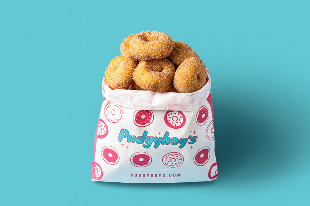 Branded Pudgyboy's Mini Donut Bags | Concession and Carnival Foodservice Supplies Canada