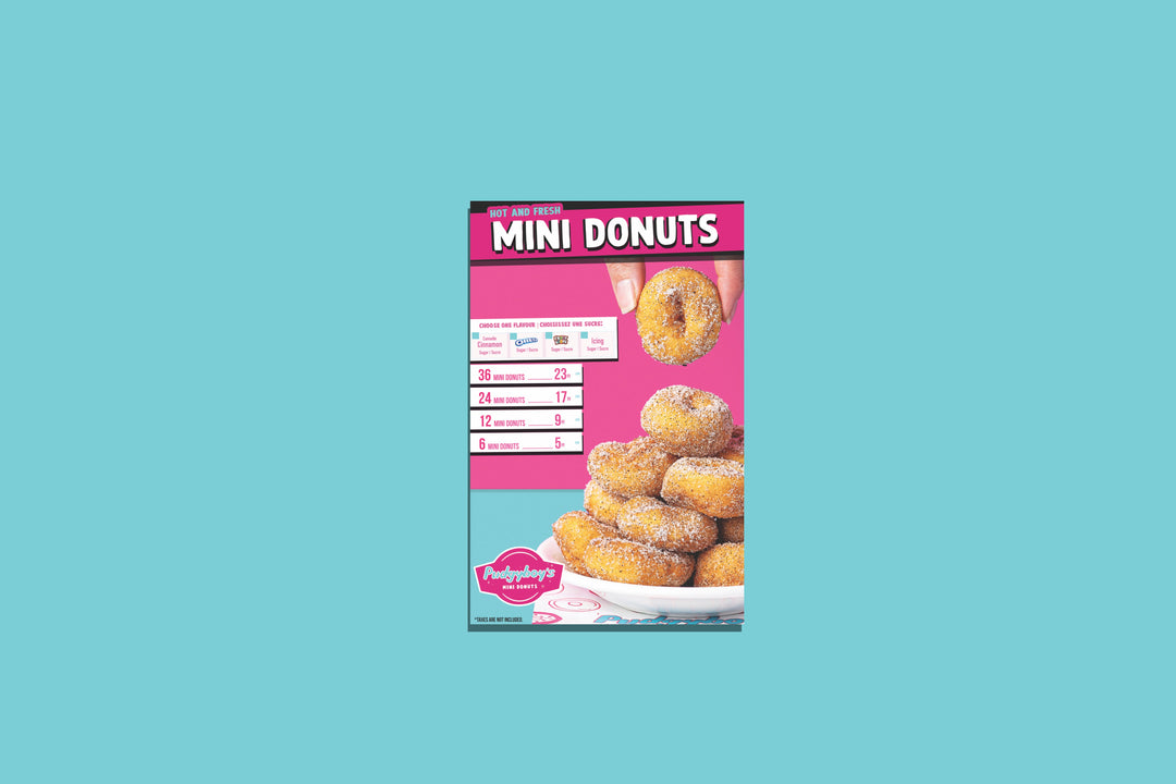 Mini Donut Menu - Stand-up Counter Sign | Concession and Carnival Foodservice Supplies Canada