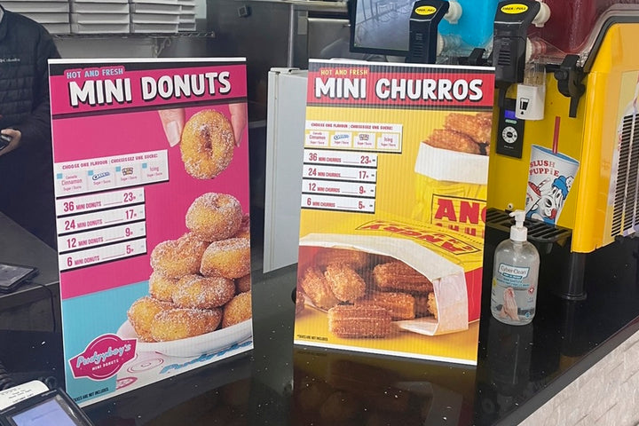 Mini Churro Menu - Stand-up Counter Sign | Concession and Carnival Foodservice Supplies Canada