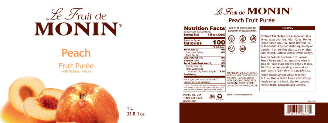 Nutritional Information for Peach Purée - Monin - Premium Fruit Purees - 1L Plastic Bottle