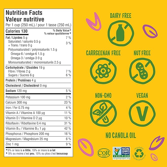Nutritional Info - Earth's Own | So Fresh Unsweetened Oat Original Milk Alternative | 12 x 946ml | Made in Canada
