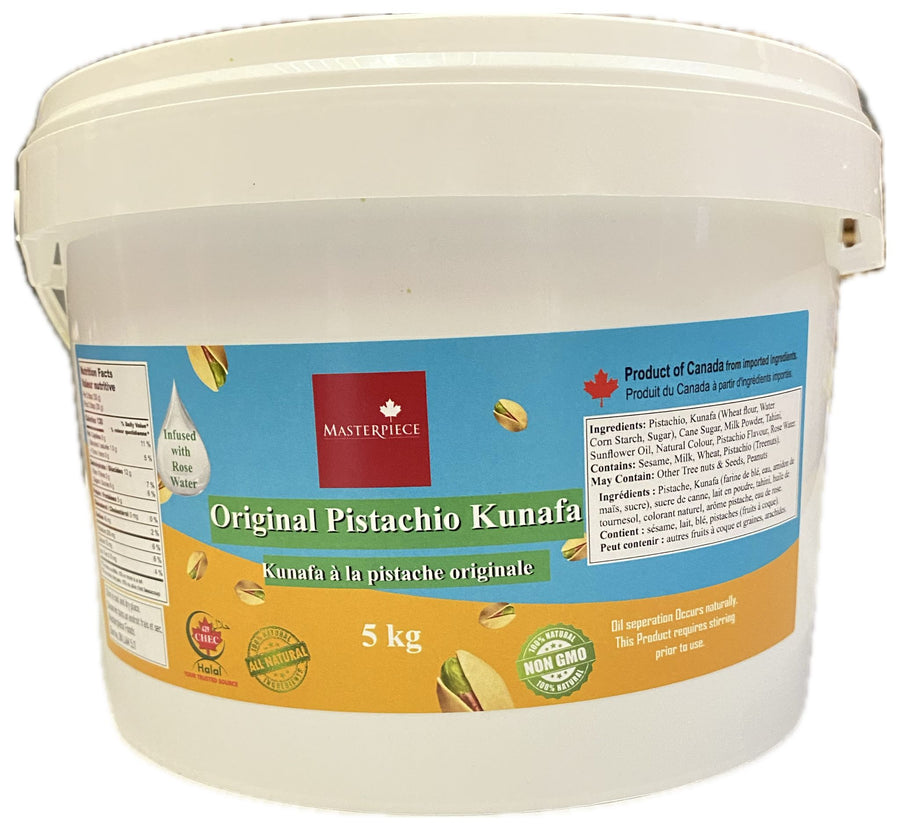 Original Pistachio Kunafa Filling Infused With Rose Water - 5KG Jar - All Natural Kunafa (aka Kanefeh or Kunafeh) - Dubai Chocolate Bar Kunafa Pistachio Filling - 🍁 Made In Canada - Canadian Distributor