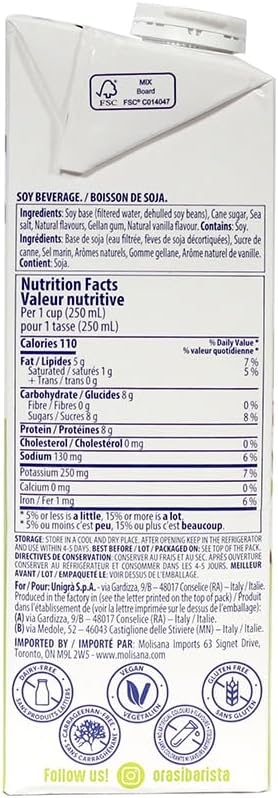 Orasi Beverage Nutrition label on a white background