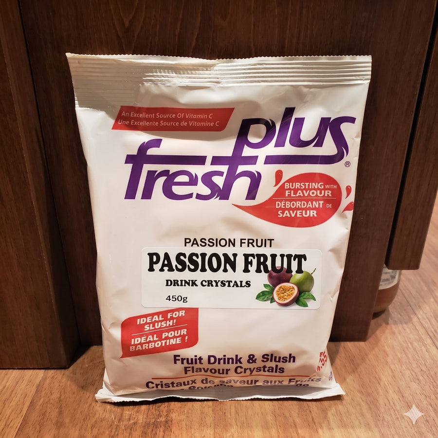 Fresh Plus Passion Fruit Drink Crystals - Drink and Slush Mix - Lynch - Case ( 12 x 450 grams) - Ships Free Within Canada on Orders Above CAD $199