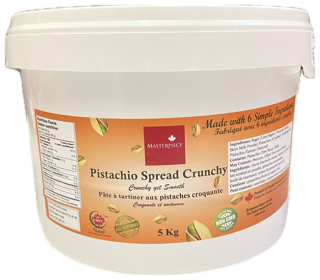 Premium 35% Pistachio Spread Crunchy Filling - 5kg Jar - Made With 6 Simple Ingredients - 100 Percent Natural Ingredients 🍁 Made In Canada - Canadian Distributor