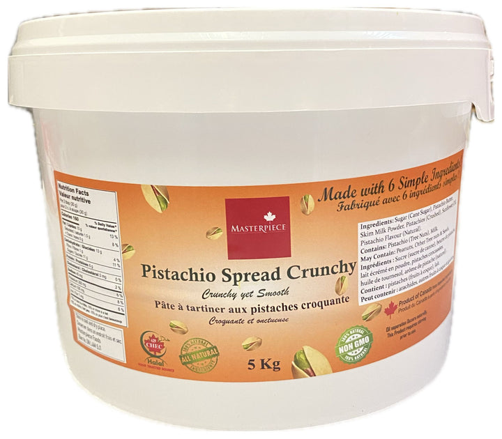Premium 35% Pistachio Spread Crunchy Filling - 5kg Jar - Made With 6 Simple Ingredients - 100 Percent Natural Ingredients 🍁 Made In Canada - Canadian Distributor