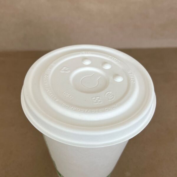 Flat White Paper Pulp W/Hole Compostable Cup Lid 90mm 1000cs - Disposable Take Away Food Packaging - Canadian Distribution